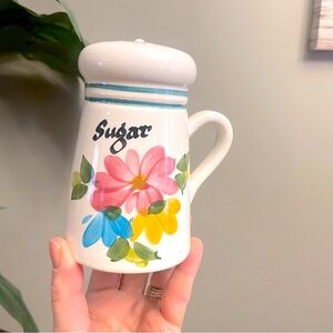 Vintage Pottery Sugar Holder, Ceramic Sugar Shaker Kitchenalia Flour Shaker